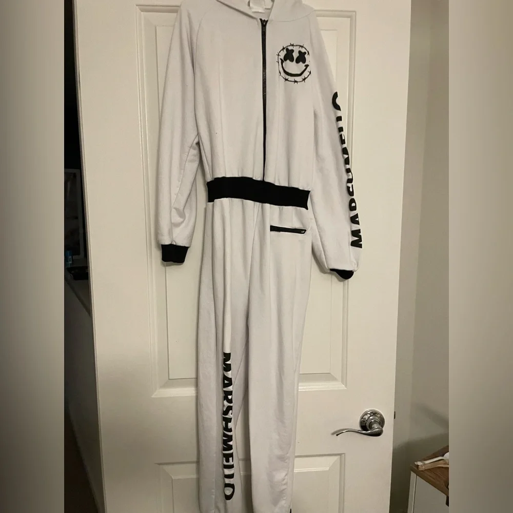 Marshmello costume large boys girls DJ artist Halloween pajamas jumpsuit - Picture 2 of 5